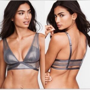 Victoria's Secret Sexy Bralette Charcoal Mesh Shiny Shimmery Small